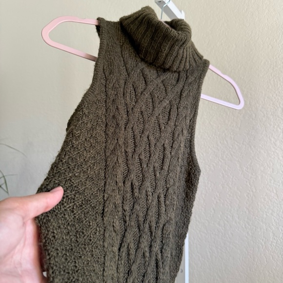 American Eagle Sweater Dress Dark Green Cable Knit Turtleneck Wool Blend XS - Picture 6 of 11